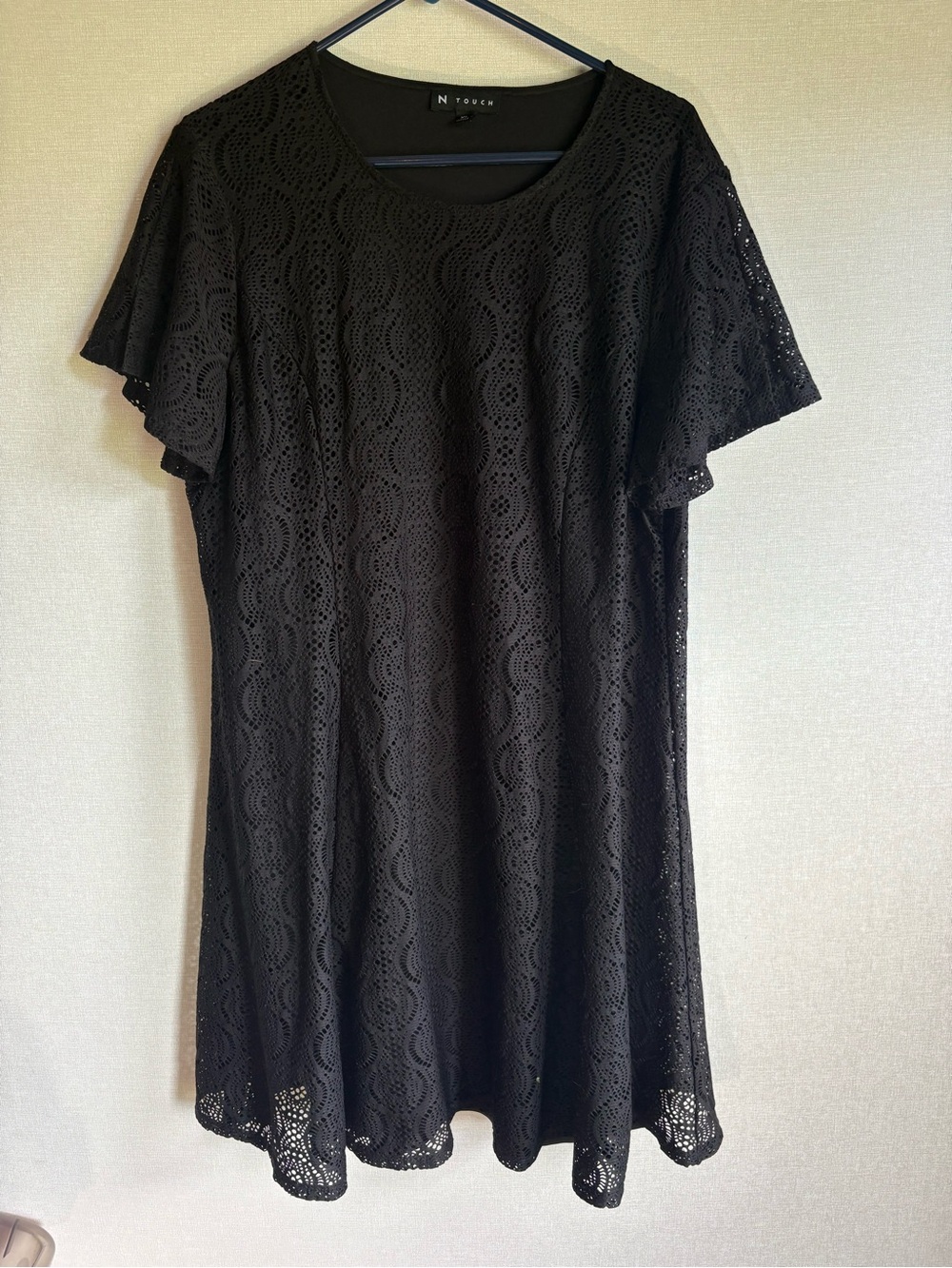 N Touch Black Lace Midi Dress with Flutter Sleeves